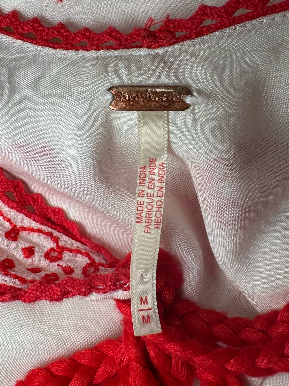 Free People Love Letters Mini Dress Ivory Red Embroidered Open Back Tassel M - Picture 9 of 16